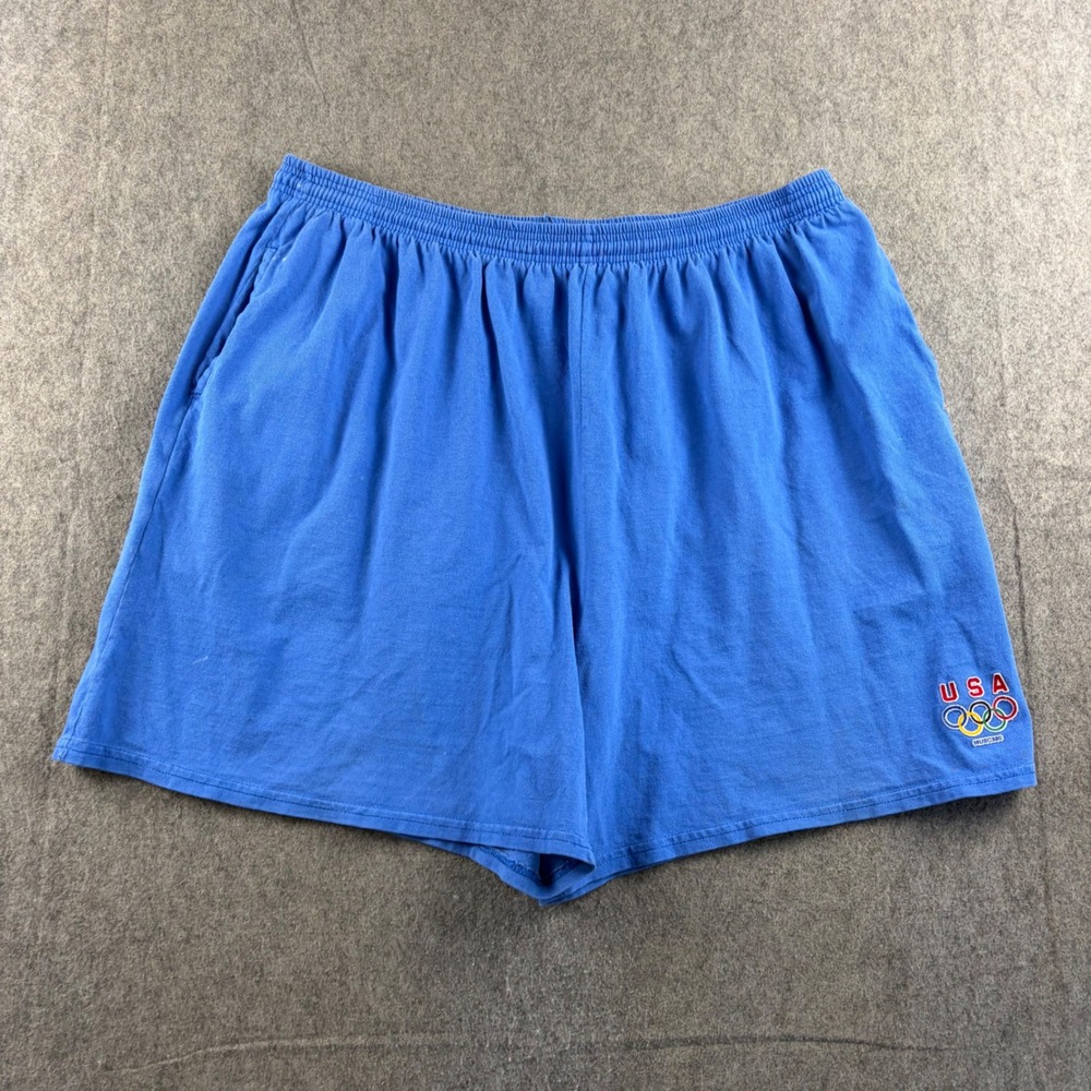 Vintage Hanes Shorts Men's XL Heavyweight USA Olympics Blue Cotton Knit Gym 90s
